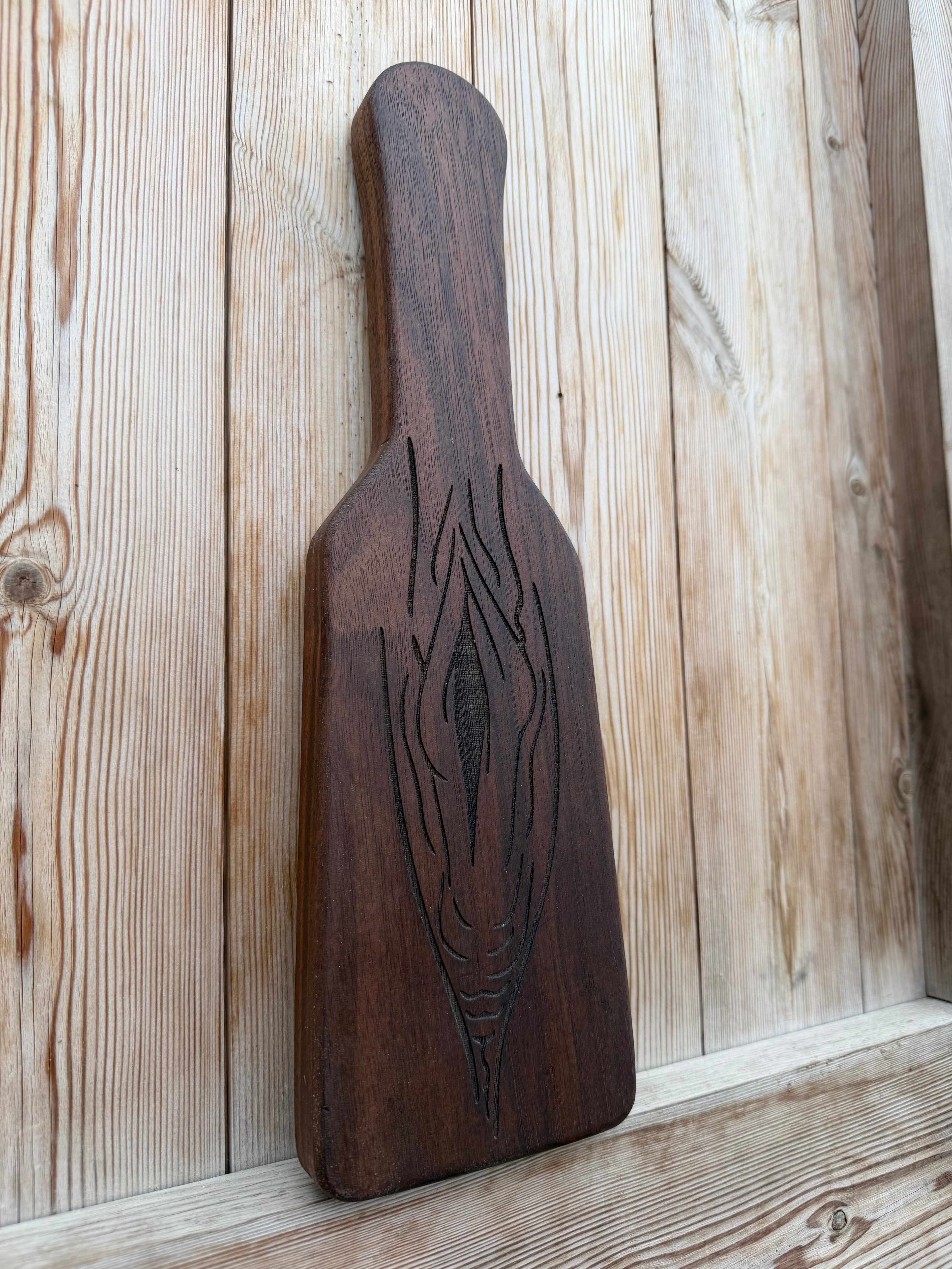 Walnut Erotic Design Engraved Spanking Paddle