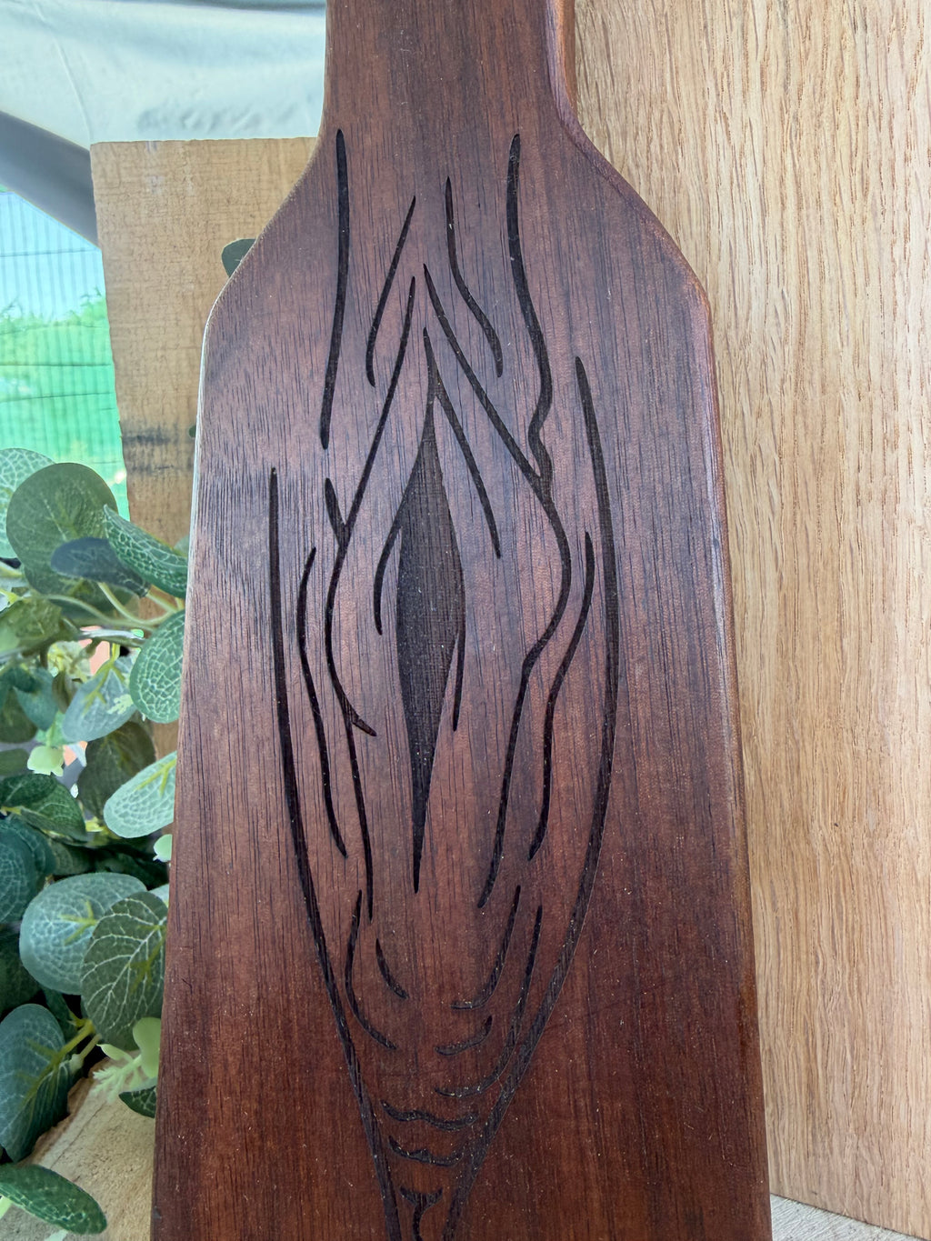 Walnut Erotic Design Engraved Spanking Paddle
