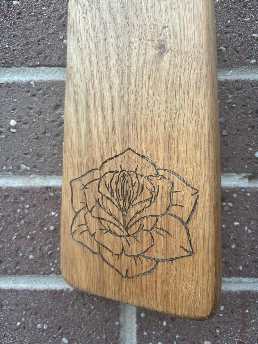Rude Flower Engraved Oak Spanking Paddle