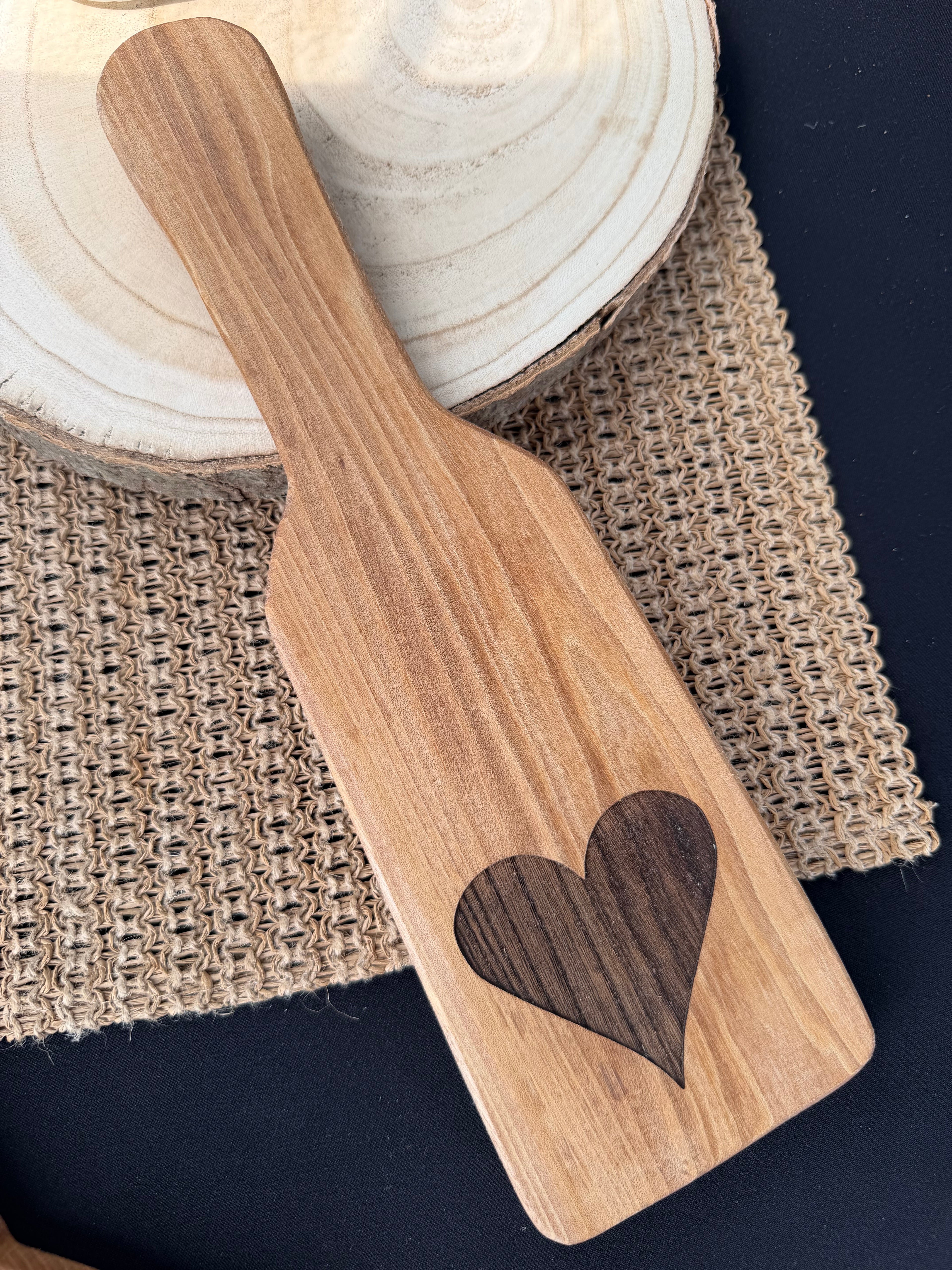Elm Heart Engraved Spanking Paddle