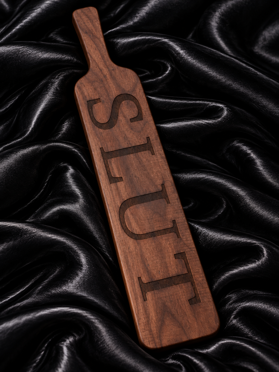Walnut ‘SLUT’ Engraved Long Spanking Paddle