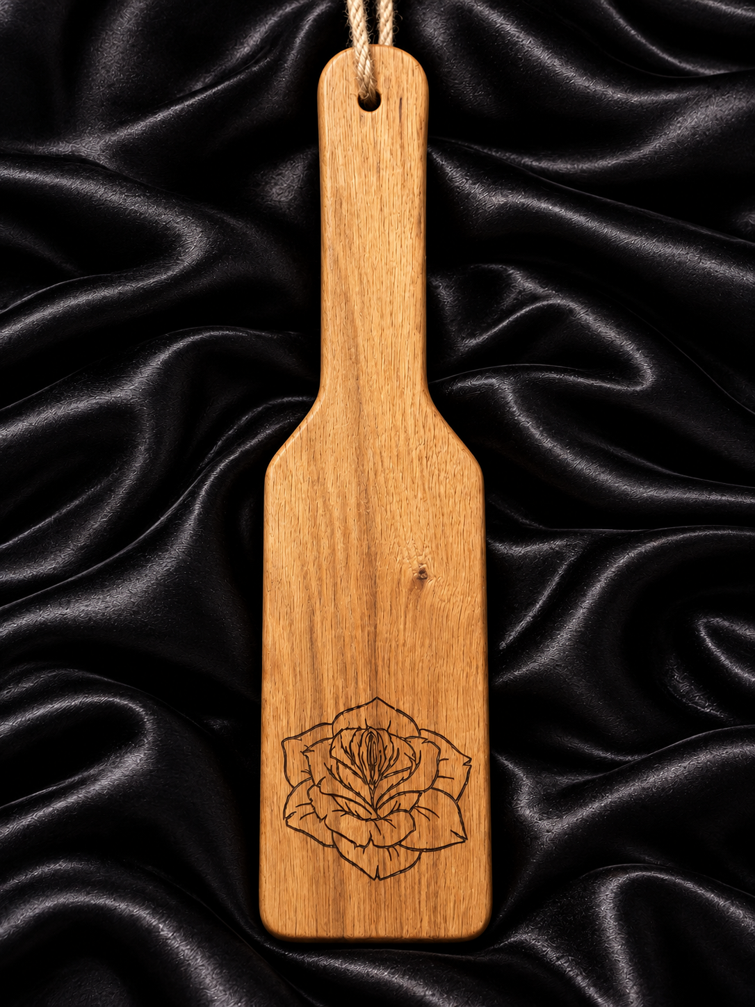 Rude Flower Engraved Oak Spanking Paddle