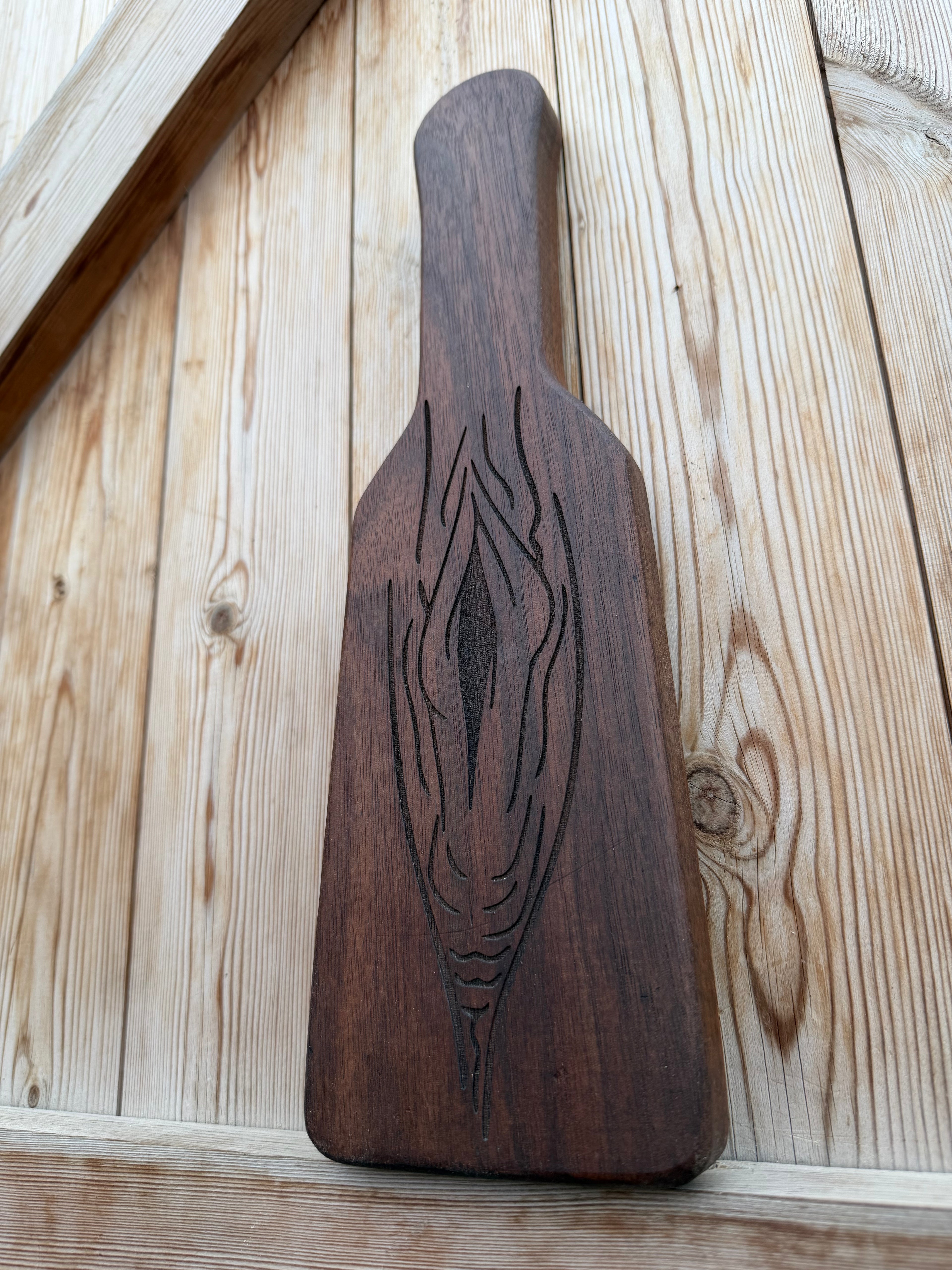 Walnut Erotic Design Engraved Spanking Paddle
