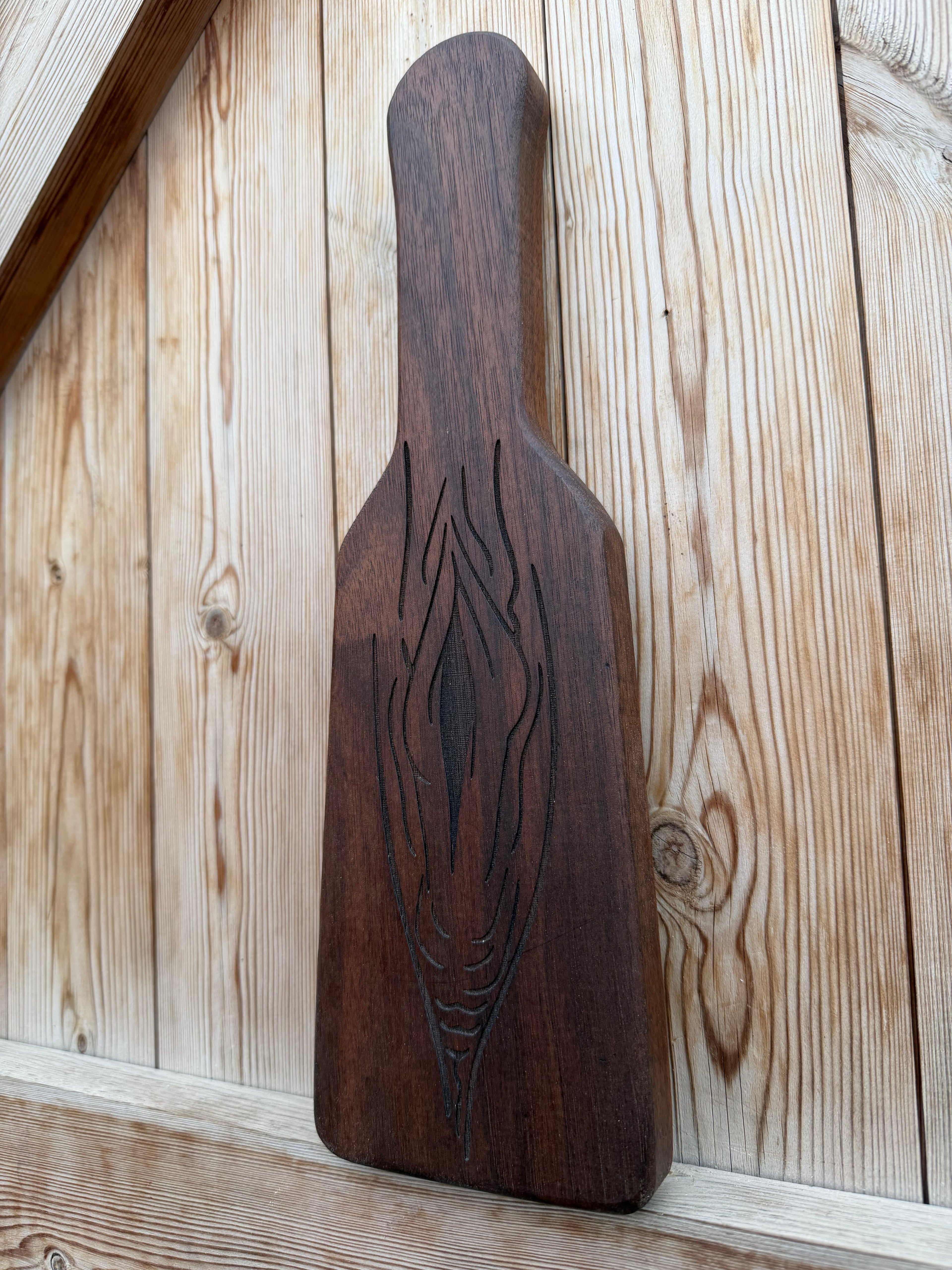 Walnut Erotic Design Engraved Spanking Paddle